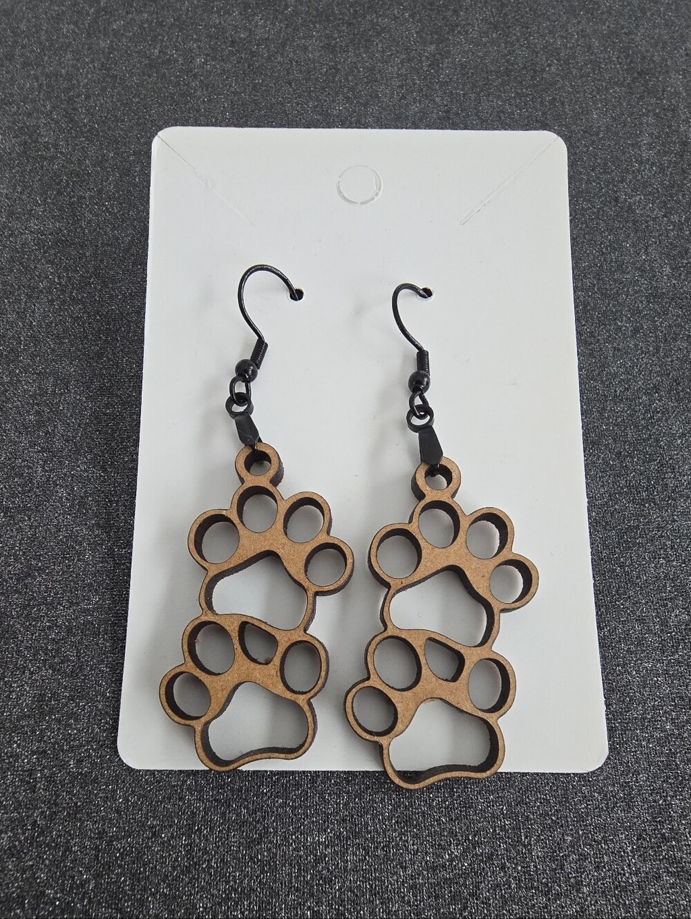 Custom Wood Paw Print Dangle Earrings